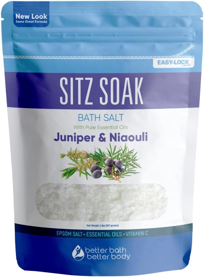 Better Bath Better Body Sitz Bath Soak 2Lbs Sitz Salt Epsom Salt Hemorrhoid Soothing with Pure Essential Oils in BPA Free Pouch with PressLock Seal Made in USA 