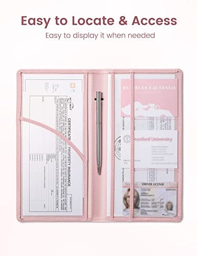 Yarnic Car Registration and Insurance Holder, Pu Leather Car Registration and Insurance Card Holder Car Document Holder for Cards, Essential Document, Driver License (Pink) - Image 3