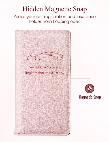 Yarnic Car Registration and Insurance Holder, Pu Leather Car Registration and Insurance Card Holder Car Document Holder for Cards, Essential Document, Driver License (Pink) - Image 5