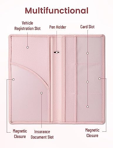Yarnic Car Registration and Insurance Holder, Pu Leather Car Registration and Insurance Card Holder Car Document Holder for Cards, Essential Document, Driver License (Pink) - Image 4
