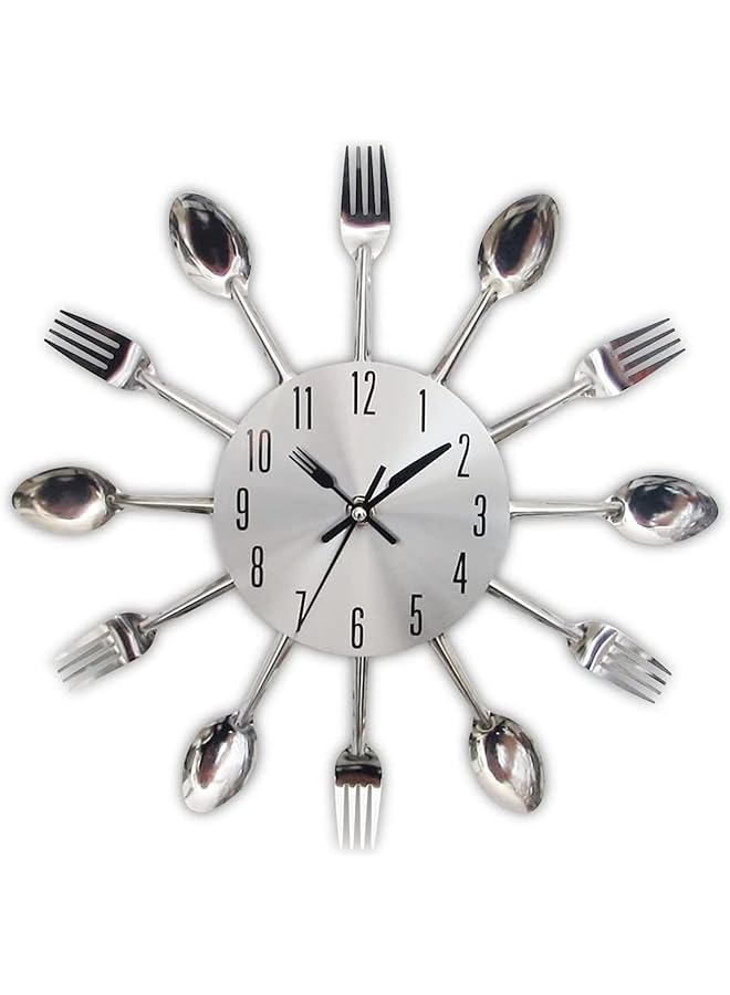 The Bros 12" Kitchen Wall Clock, 3D Removable Modern Creative Cutlery Kitchen Spoon Fork Wall Clock for Home Decoration - Image 1