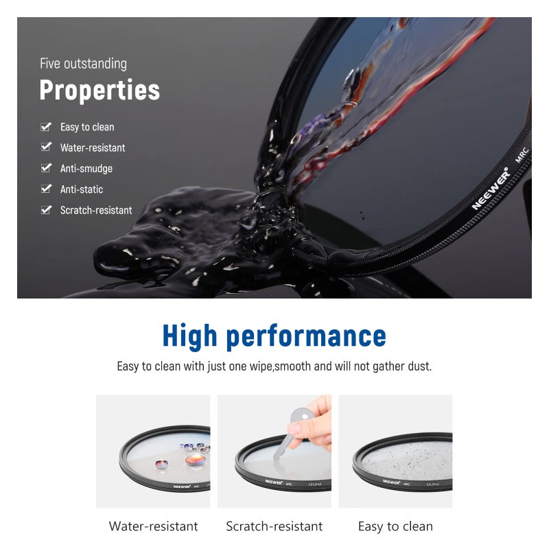 Neewer 37mm Polarizing Filter 30 Layer Multi Resistant Nano Coatings Circular Polarising Filter(CPL) Reduce Glare/Enhance Contrast/Ultra Slim/Reduces Reflection/HD Optical Glass Polarizer Filter - Image 5