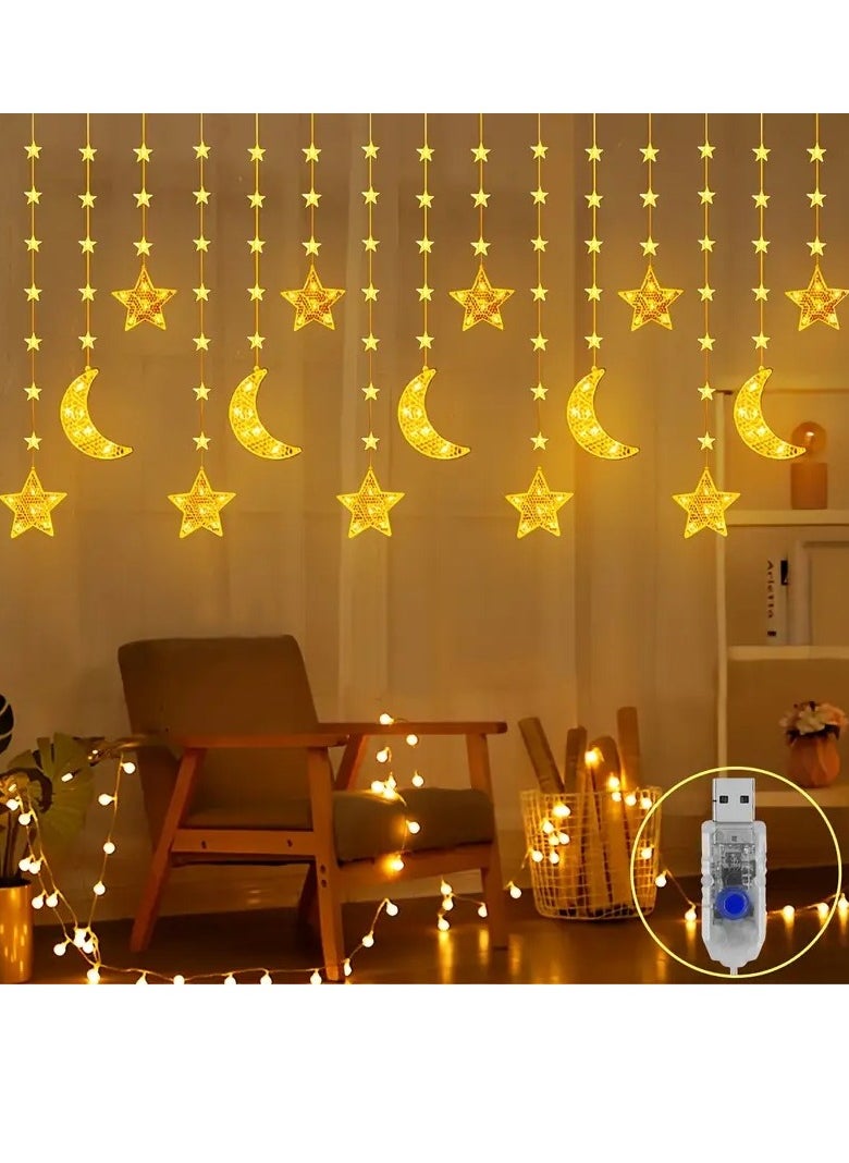 1pc Star & Moon String Lights - 299.92cm, 98 LED, 8 Lighting Modes, Indoor Twinkle Fairy Lights for Ramadan Kareem & Eid Mubarak Decorations, Perfect for Home & Kitchen Eid al-Fitr Celebrations - pzsku/Z35880FD84425CE83CC6FZ/45/_/1739875784/d766aab5-34b5-4fee-b9d5-dd715ab958c4