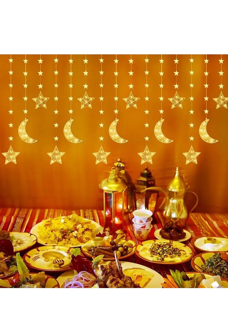 Home Care 1pc Star & Moon String Lights - 299.92cm, 98 LED, 8 Lighting Modes, Indoor Twinkle Fairy Lights for Ramadan Kareem & Eid Mubarak Decorations, Perfect for Home & Kitchen Eid al-Fitr Celebrations  - Image 4