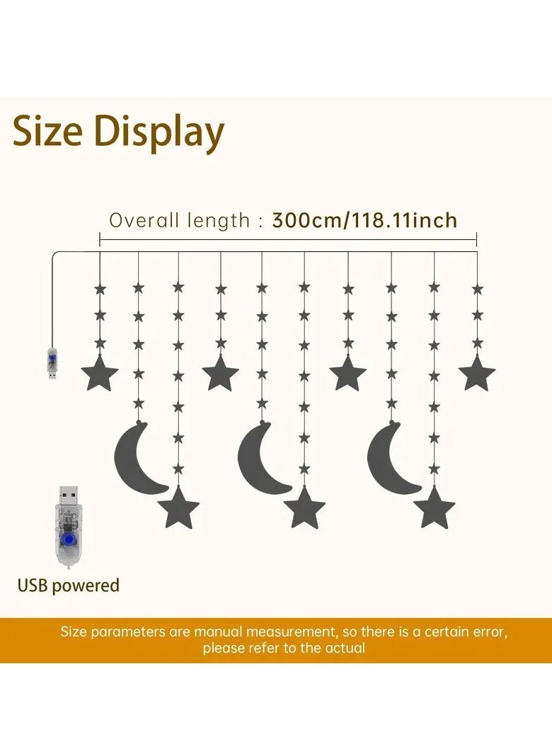Home Care 1pc Star & Moon String Lights - 299.92cm, 98 LED, 8 Lighting Modes, Indoor Twinkle Fairy Lights for Ramadan Kareem & Eid Mubarak Decorations, Perfect for Home & Kitchen Eid al-Fitr Celebrations  - Image 5