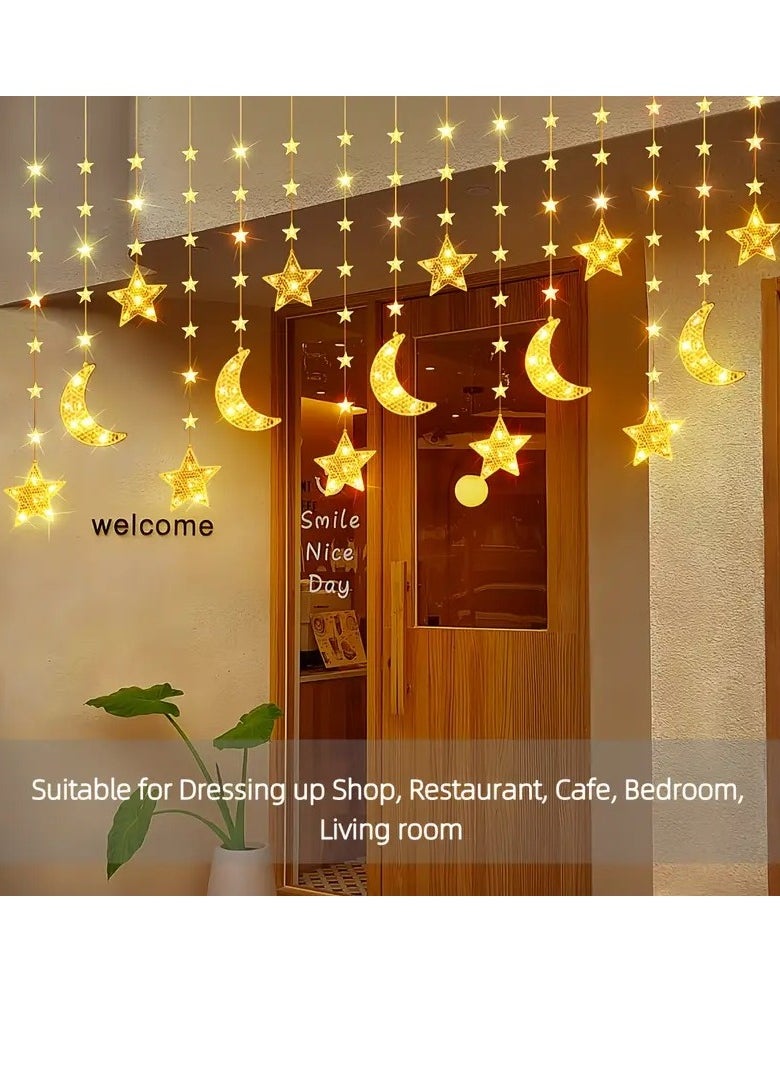 Home Care 1pc Star & Moon String Lights - 299.92cm, 98 LED, 8 Lighting Modes, Indoor Twinkle Fairy Lights for Ramadan Kareem & Eid Mubarak Decorations, Perfect for Home & Kitchen Eid al-Fitr Celebrations  - Image 2