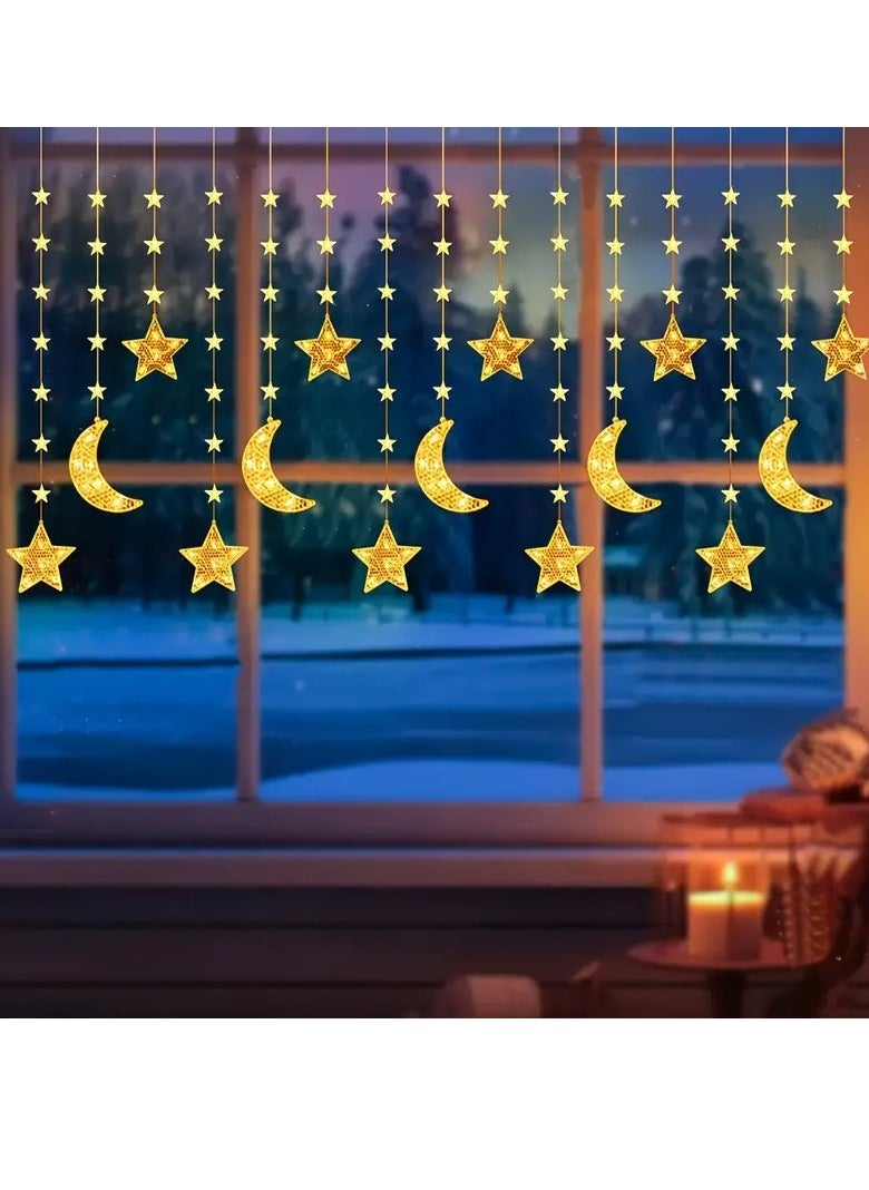 Home Care 1pc Star & Moon String Lights - 299.92cm, 98 LED, 8 Lighting Modes, Indoor Twinkle Fairy Lights for Ramadan Kareem & Eid Mubarak Decorations, Perfect for Home & Kitchen Eid al-Fitr Celebrations  - Image 3