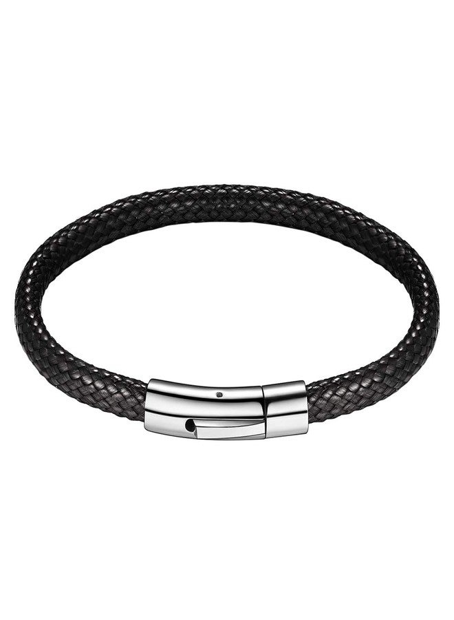 FOCALOOK Black Leather Bracelet for Men, Braided Wax Rope Bracelet with Stainless Steel Clasp Engraved Inspirational Wristband Fathers Day Gift for Him Husband Dad Friend 7inch(18cm) - Image 1