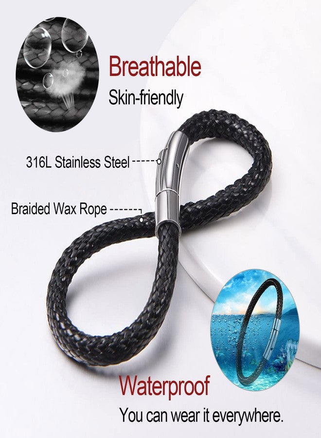 FOCALOOK Black Leather Bracelet for Men, Braided Wax Rope Bracelet with Stainless Steel Clasp Engraved Inspirational Wristband Fathers Day Gift for Him Husband Dad Friend 7inch(18cm) - Image 4
