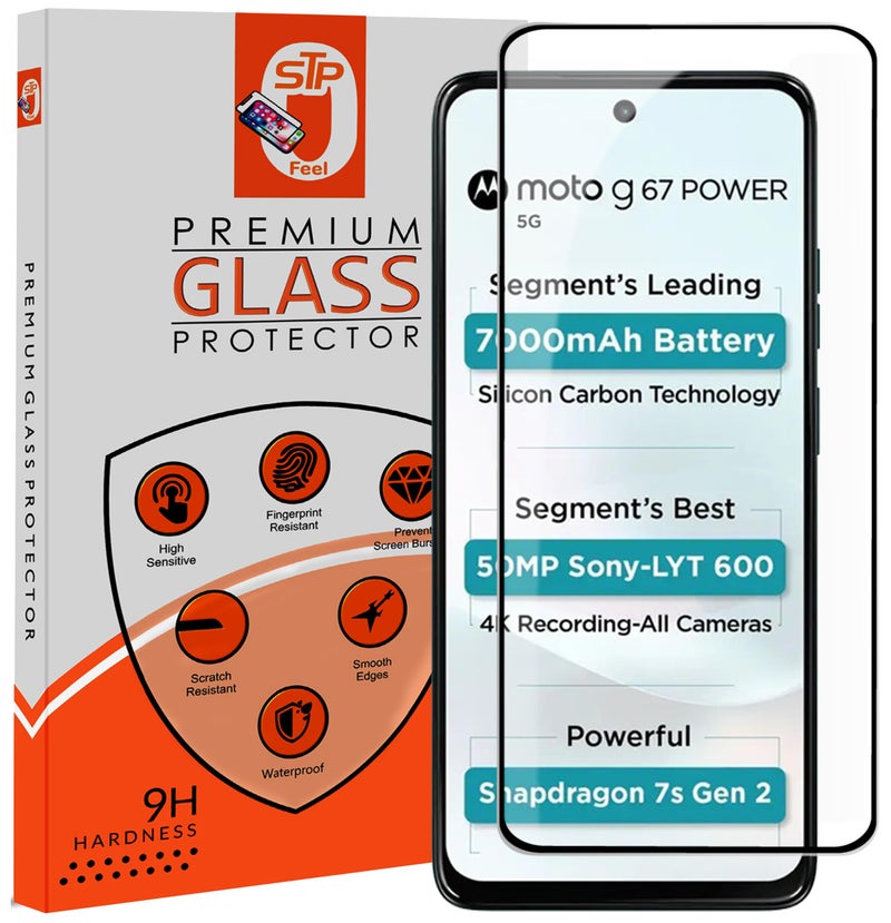 STP FEEL® Premium Tempered Glass Screen Protector Guard Compatible For Motorola G67 Power 5G / Moto G67 Power 5G (6.72 Inch, Pack of 1) | Edge to Edge Coverage With Easy to installation kit - Image 1