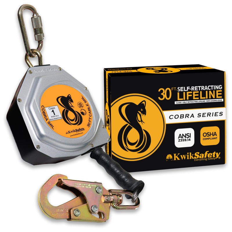 KwikSafety Charlotte NC Cobra 30 Self Retracting Lifeline NO Tangle Steel Cable Class 1 SRL ANSI OSHA Retractable Fall Arrest Safety Construction Roofing PPE Gear