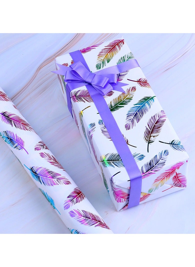 Generic Set of 5pcs 50 x 70cm Multi Colored Feather Wrapping Paper for Birthdays, Weddings, Anniversaries  - Image 1