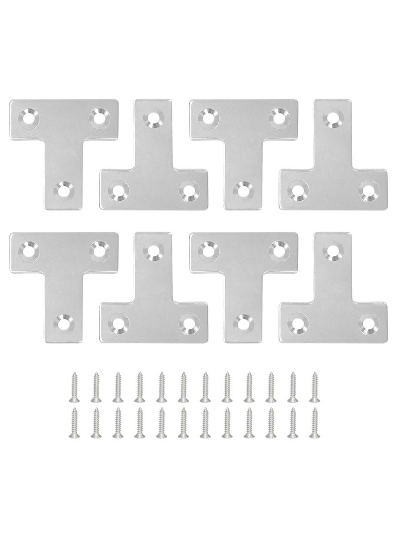 Rubik 8pcs Flat Corner Brace with Screws, Stainless Steel T Shaped Brackets for Wood Desk Chair Cabinet Drawer Closet Frame Furniture Joint Repair (40x40x1mm)  - Image 1