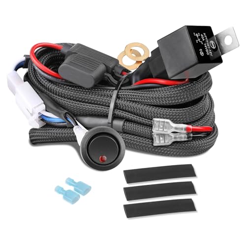 Fastchoy Auto Wiring Harness 1 Lead Fastchoy Auto 12v Nylon Led Light Bar Wiring Harness Kit with 40A Relay Fuse Rocker Switch for Light Bar Fog Lights Off Road Lights Wire Harness Kit for Truck UTV Boat - Image 1