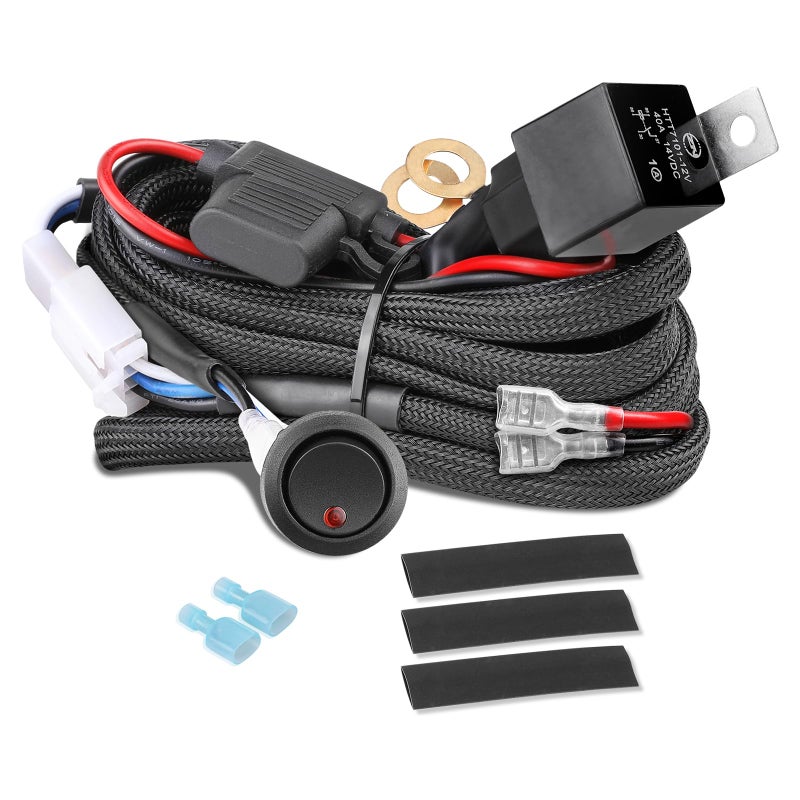 Fastchoy Auto Wiring Harness 1 Lead Fastchoy Auto 12v Nylon Led Light Bar Wiring Harness Kit with 40A Relay Fuse Rocker Switch for Light Bar Fog Lights Off Road Lights Wire Harness Kit for Truck UTV Boat - Image 3