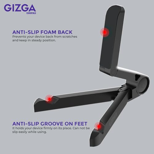 GIZGA ESSENTIALS Portable Tabletop Tablet Stand Mobile Holder, Desktop Stand, Cradle, Dock for iPad, Smartphone, Kindle, E-Reader, Fully Foldable, Adjustable Angle, Anti-Slip Pads, Black - Image 4