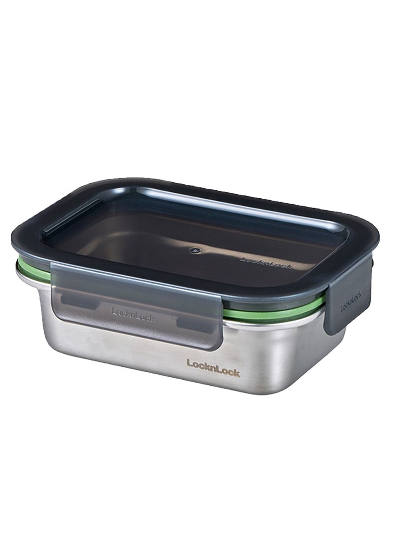 LocknLock Stainless Steel Stackable Food Container Rectangle 600ml â€“ Four-Side Locking Lid, Durable & Leakproof, Oven & Freezer Safe