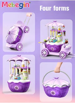 MEBEGIN 69 Pieces Ice Cream Cart and Pretend Play Food Set, 4 in 1 Simulation Ice-Cream Trolley Truck Kit, Mini Ice Cream Toys, Play House Toy, Ideal Gift for Kids Aged 3+  - Image 3