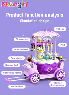 MEBEGIN 69 Pieces Ice Cream Cart and Pretend Play Food Set, 4 in 1 Simulation Ice-Cream Trolley Truck Kit, Mini Ice Cream Toys, Play House Toy, Ideal Gift for Kids Aged 3+  - Image 4
