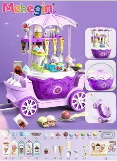 MEBEGIN 69 Pieces Ice Cream Cart and Pretend Play Food Set, 4 in 1 Simulation Ice-Cream Trolley Truck Kit, Mini Ice Cream Toys, Play House Toy, Ideal Gift for Kids Aged 3+  - Image 2