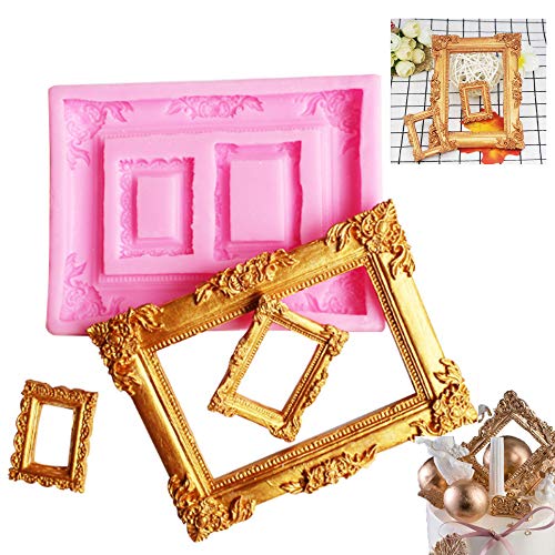 TOSPARTY 3 Pieces Pink Picture Frames Silicone Mold for Cake Decorating Sugar Gum Paste Chocolate Cookies Resin Polymer Clay - Image 3