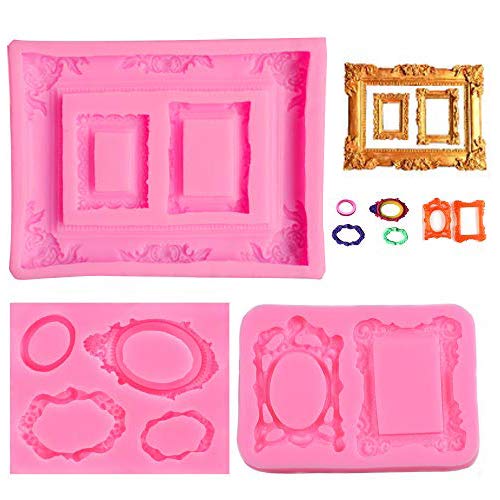 TOSPARTY 3 Pieces Pink Picture Frames Silicone Mold for Cake Decorating Sugar Gum Paste Chocolate Cookies Resin Polymer Clay - Image 1