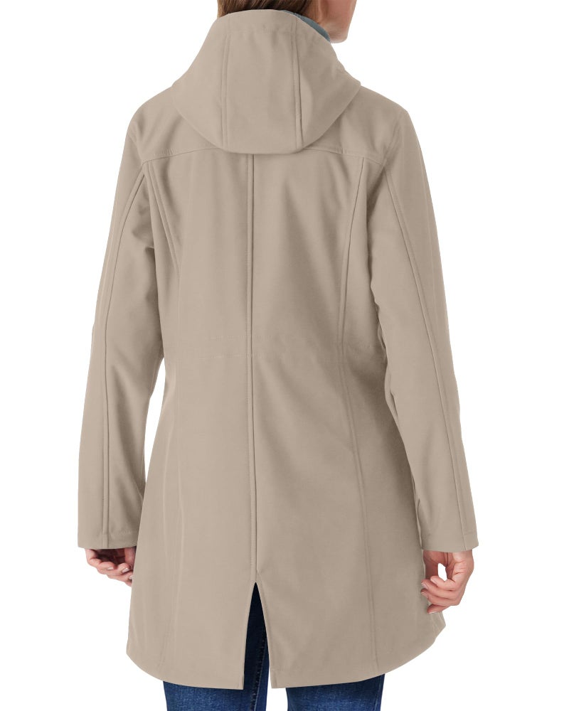 Outdoor Ventures Women's Lightweight Waterproof Fleece Lined Hooded Softshell Rain Jacket, Warm Windbreaker Long Coat - Image 2