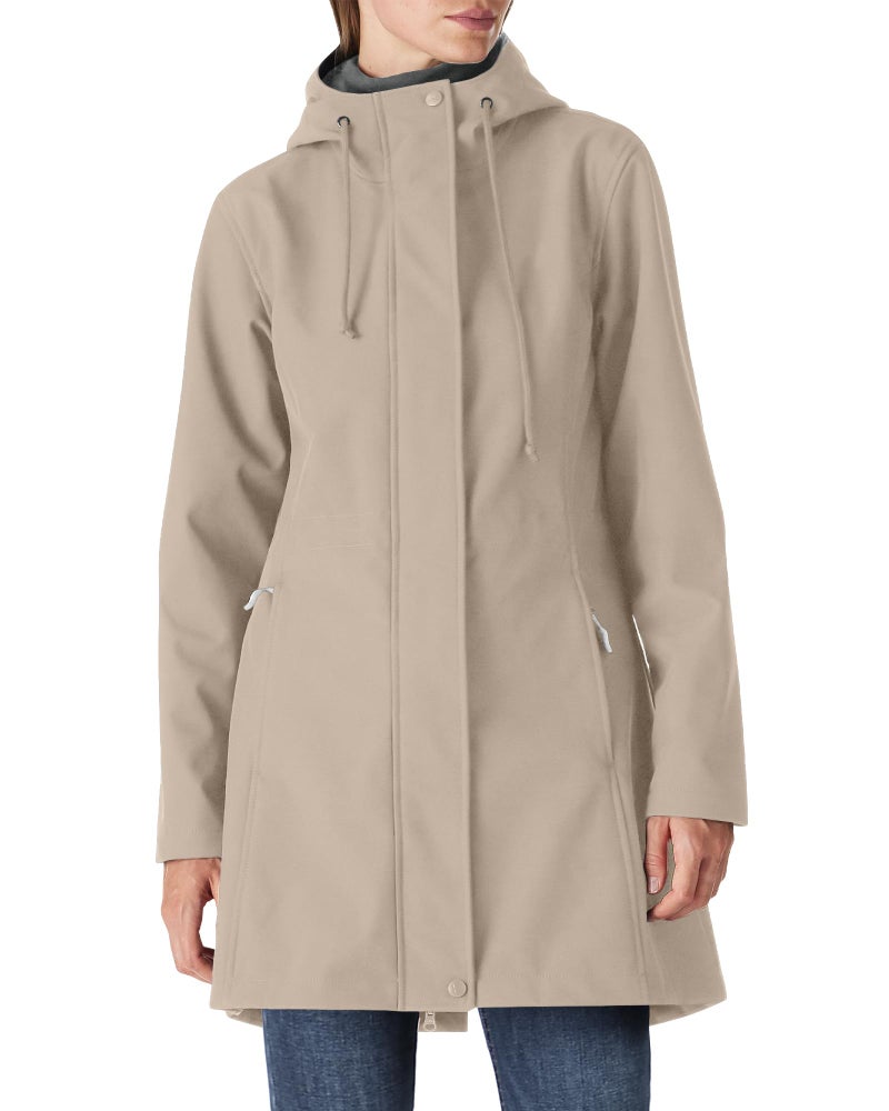 Outdoor Ventures Women's Lightweight Waterproof Fleece Lined Hooded Softshell Rain Jacket, Warm Windbreaker Long Coat - Image 1