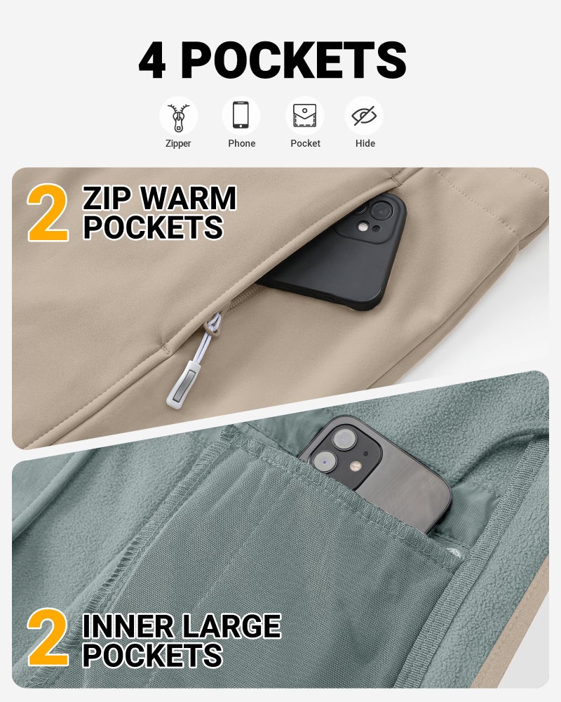 Outdoor Ventures Women's Lightweight Waterproof Fleece Lined Hooded Softshell Rain Jacket, Warm Windbreaker Long Coat - Image 5