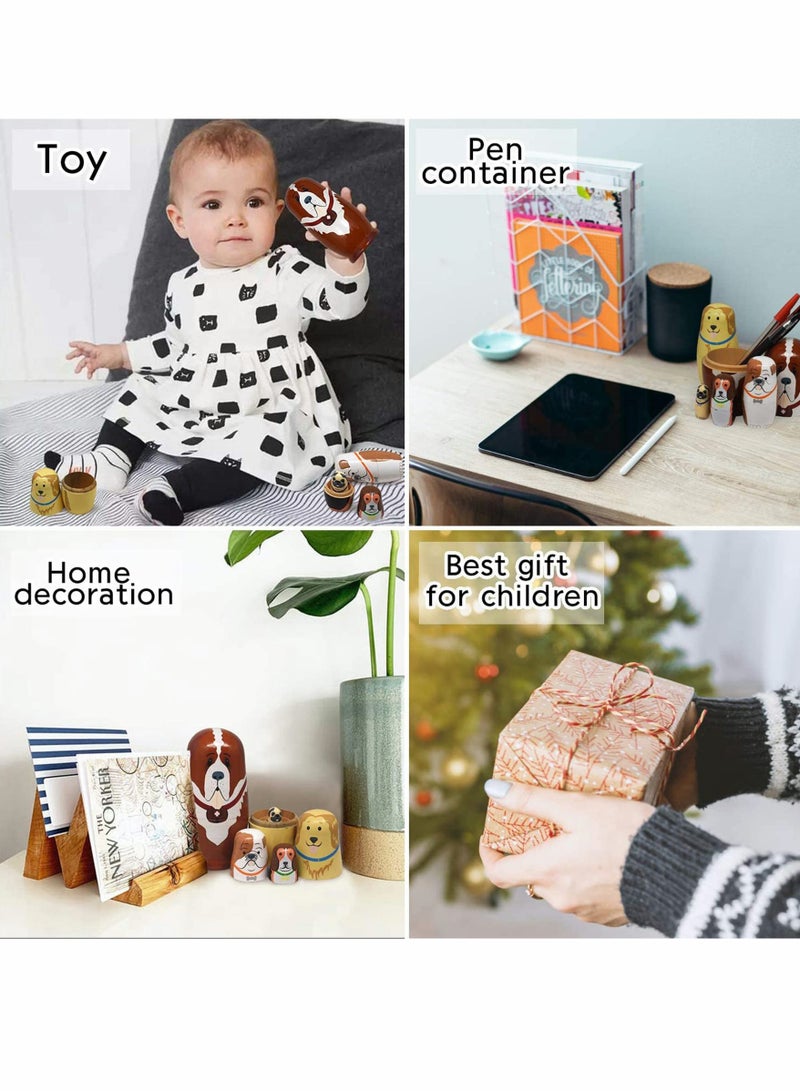 Excefore Russian Nesting Dolls 5pcs Nested Dog Set Russian Traditional Classic Dolls Handmade Wood Stacking Toy for Children Kids Birthday Party Home Decoration New Year Wishing Gift - Image 5