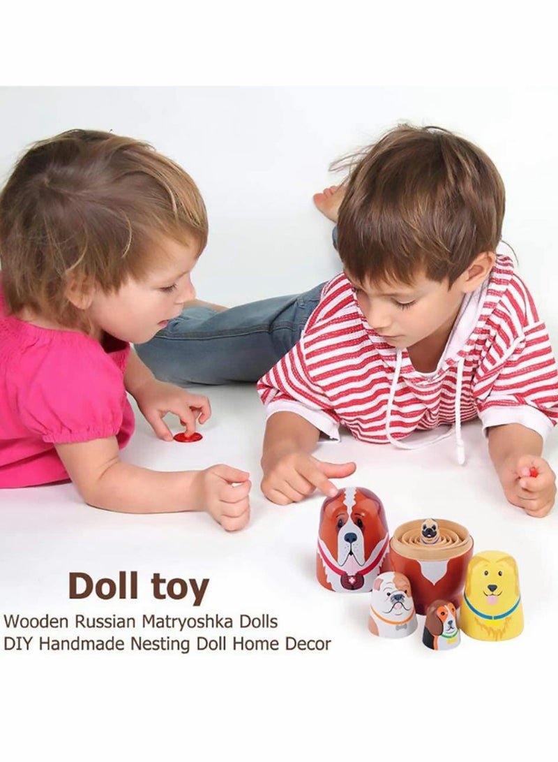 Excefore Russian Nesting Dolls 5pcs Nested Dog Set Russian Traditional Classic Dolls Handmade Wood Stacking Toy for Children Kids Birthday Party Home Decoration New Year Wishing Gift - Image 4