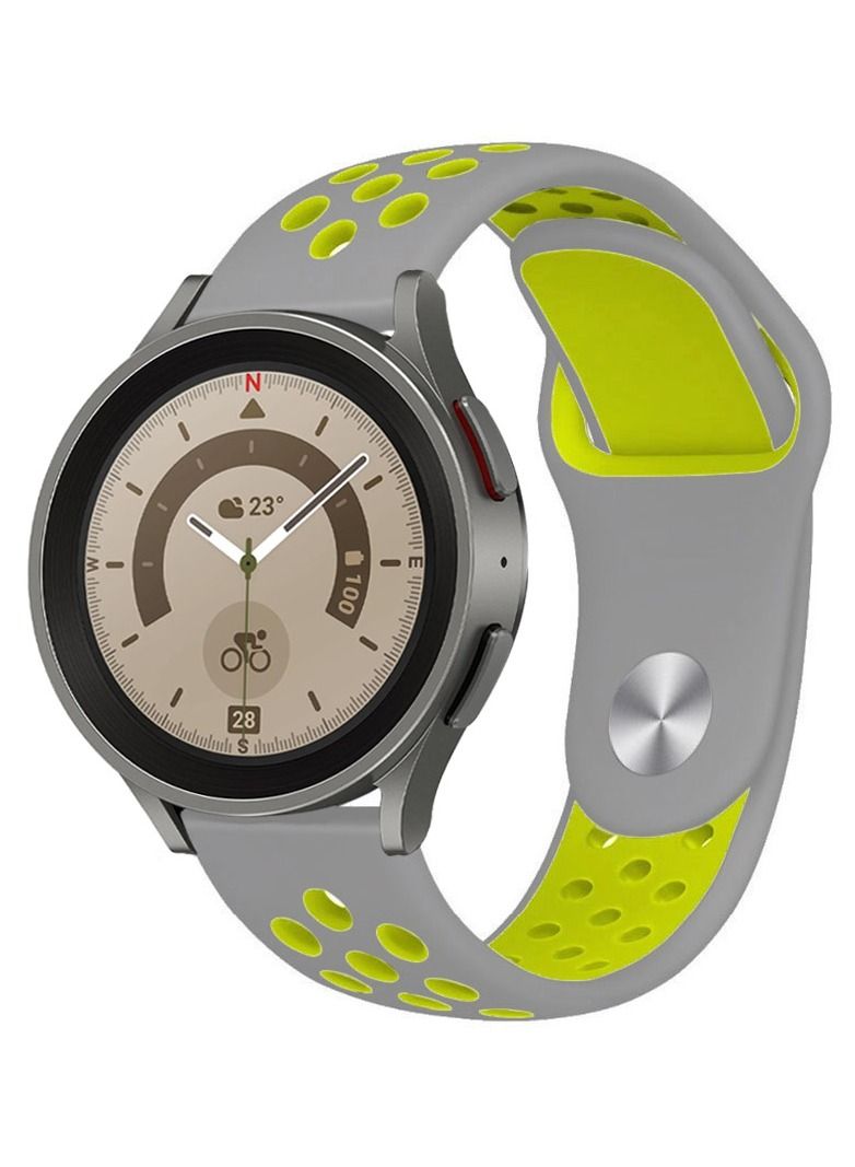 CATANES Samsung Galaxy Watch 5 Band Galaxy Watch 5 Pro Band Replacement Silicone Strap 20mm Smart Watch Wristband Compatible with Galaxy Watch5 (44mm/40mm) Galaxy Watch5 Pro (45mm) Grey/Neon Green