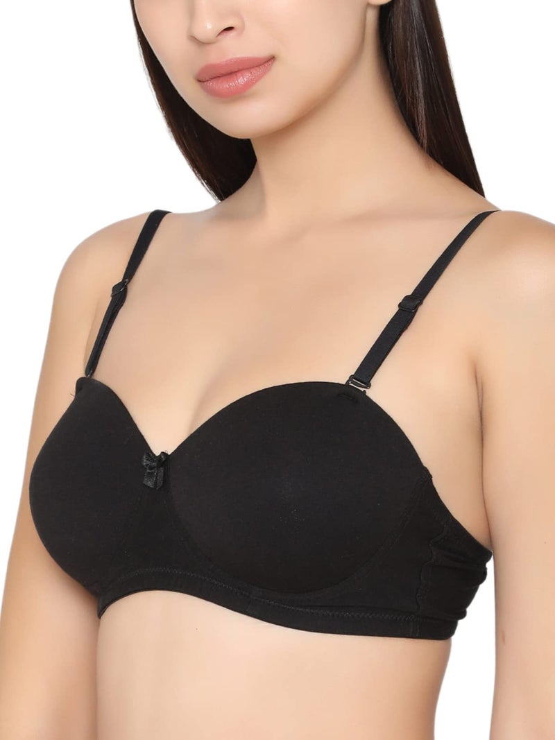 Clovia Women's Cotton Solid Padded Demi Cup Wire Free Balconette Bra (BR1531P13_Black_34C) - Image 3