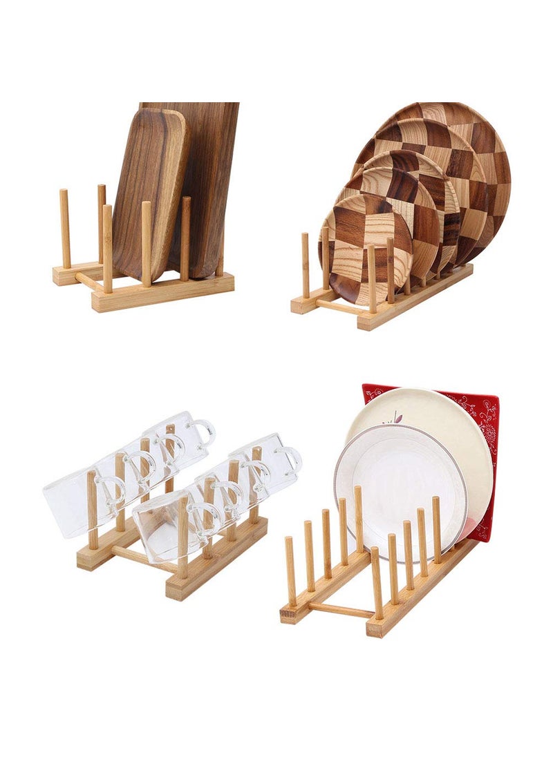 Teensery - Teensery Bamboo Wood Dish Rack Detachable Plate Pot Cup Lid Drying Storage Holder Stand for Home Kitchen Cabinet (7 Slots) - Image 1