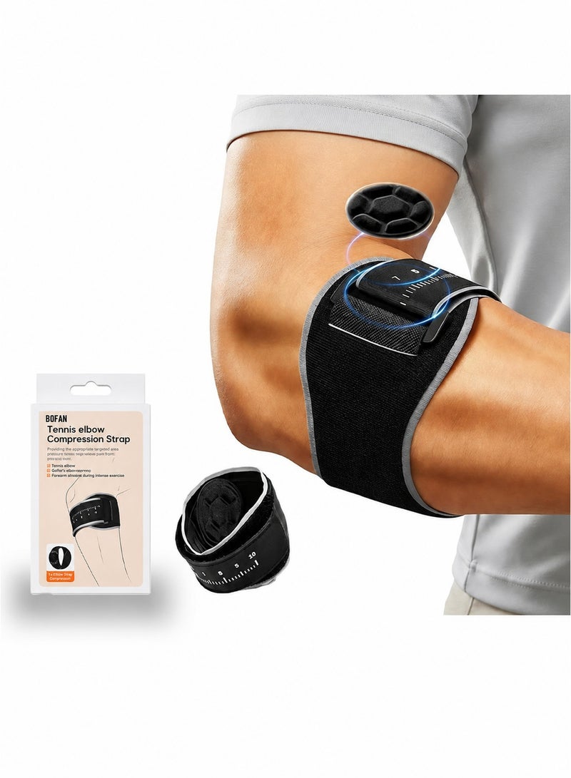 BOFAN Elbow Support, Adjustable Compression Sleeve with Breathable Lining for Tennis Elbow Pain Relief, Golfer's Elbow Brace Support for Gym Workouts and Sports Activities for Men and Women - Image 1