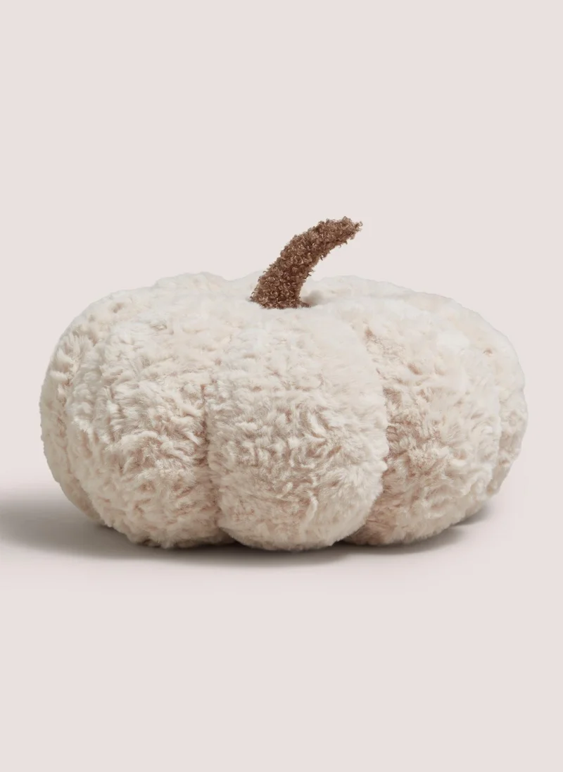 White Faux Fur Pumpkin Shape Cushion