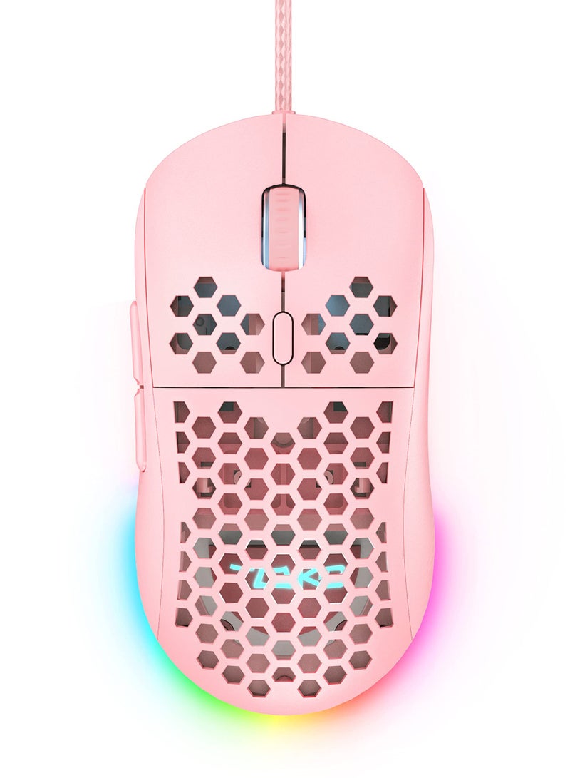 Wired Gaming Mouse with Honeycomb Shell, 12800DPI Optical Sensor, 6 Programmable Macros, Software Support for Custom Key Config, and RGB Settings for Windows 7/8/10/XP, Vista, Linux-Pink - Image 1