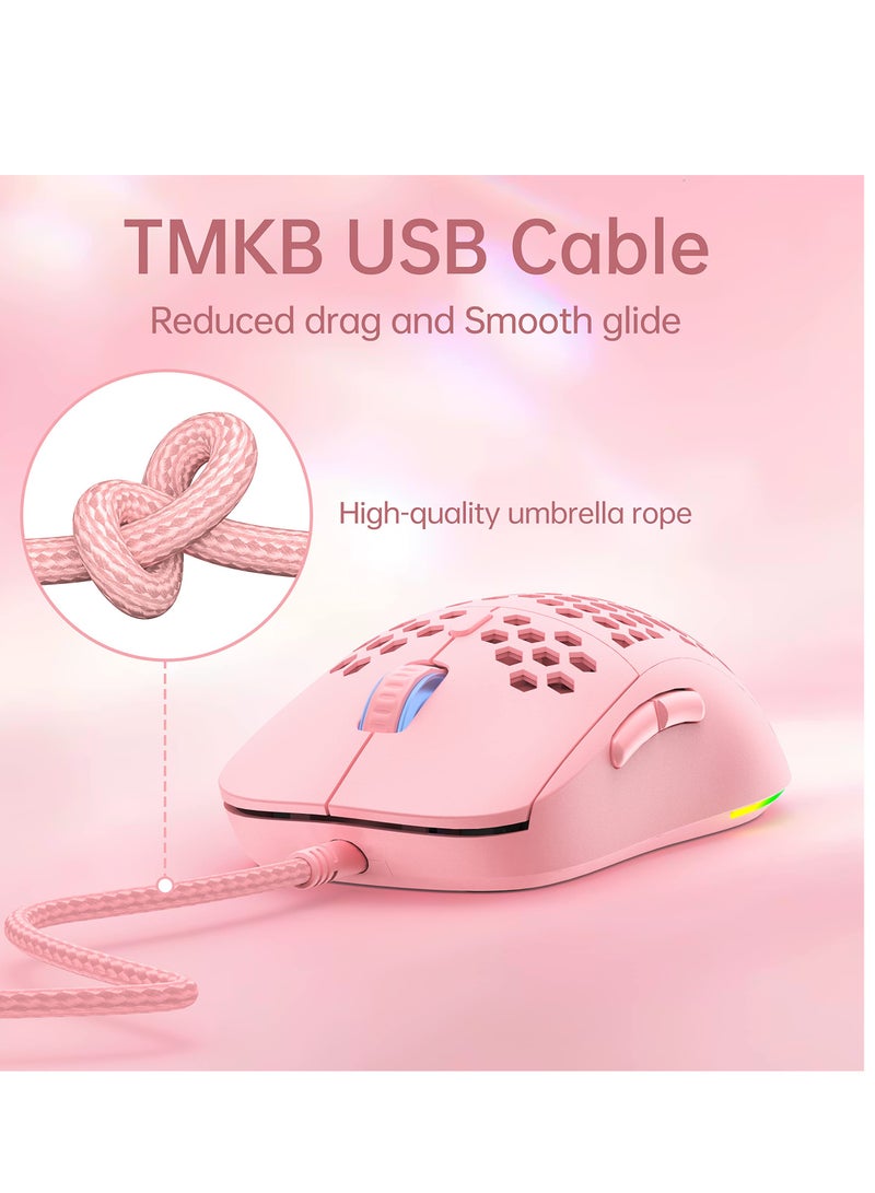 Wired Gaming Mouse with Honeycomb Shell, 12800DPI Optical Sensor, 6 Programmable Macros, Software Support for Custom Key Config, and RGB Settings for Windows 7/8/10/XP, Vista, Linux-Pink - Image 5