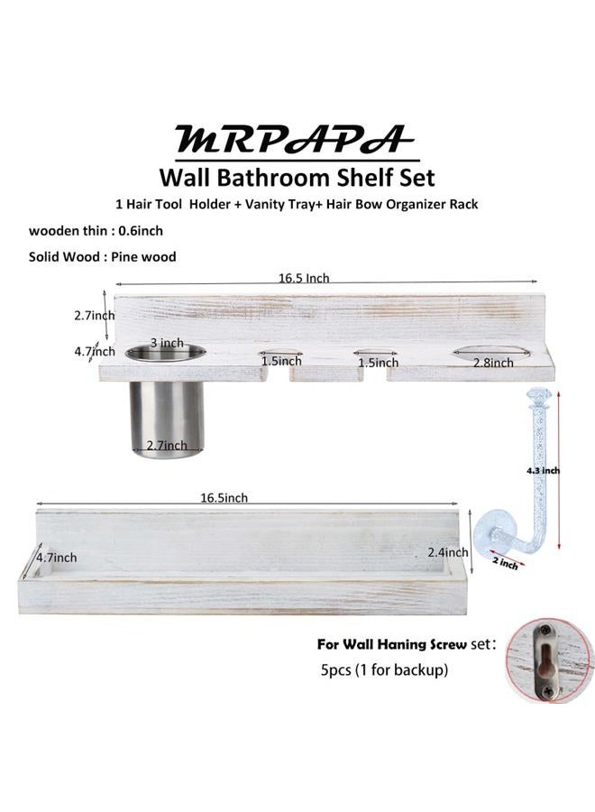MRPAPA Hair Tool Organizer Wall Mount Holder, Set of 2 Layer Rustic Blow Dryer Holder, Hair Product Organizer Wooden Storage for Hair Dryer, Curling Iron, Hot Tools, Vanity Accessories, Makeup, Toiletries - Image 3
