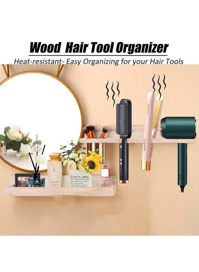 MRPAPA Hair Tool Organizer Wall Mount Holder, Set of 2 Layer Rustic Blow Dryer Holder, Hair Product Organizer Wooden Storage for Hair Dryer, Curling Iron, Hot Tools, Vanity Accessories, Makeup, Toiletries - Image 2