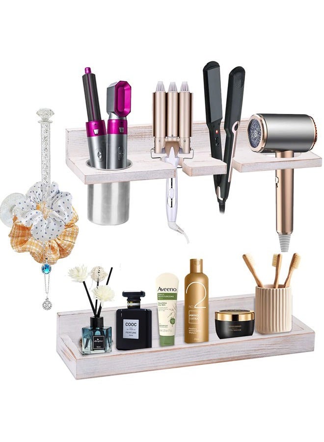 MRPAPA Hair Tool Organizer Wall Mount Holder, Set of 2 Layer Rustic Blow Dryer Holder, Hair Product Organizer Wooden Storage for Hair Dryer, Curling Iron, Hot Tools, Vanity Accessories, Makeup, Toiletries - Image 1