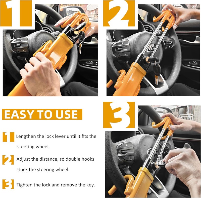 KNFRXO Universal Adjustable Steering Wheel Lock - Anti-Theft Device for Cars, SUVs, and Vans (Yellow) - Image 4