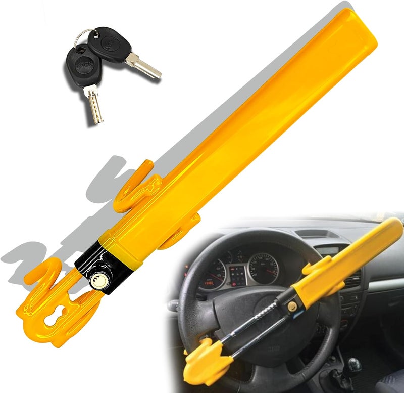 KNFRXO Universal Adjustable Steering Wheel Lock - Anti-Theft Device for Cars, SUVs, and Vans (Yellow) - Image 1