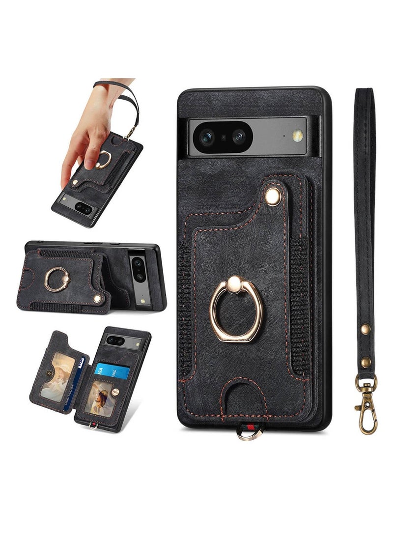 SOLARAE Pixel 7a Case with Card Holder Wallet, Ring Holder Stand, RFID-Blocking, Wrist Strap, Camera Protector - Premium Leather Flip Cover for Google Pixel 7A 2023 - Image 1