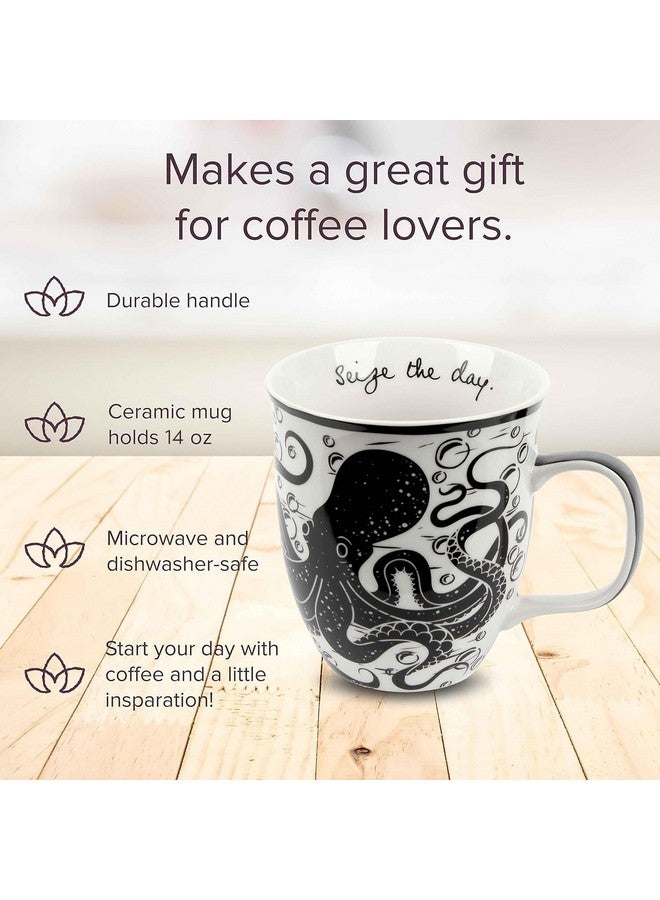 Karma Gifts 16 oz Black and White Boho Mug Octopus - Cute Coffee and Tea Mug - Ceramic Coffee Mugs for Women and Men - Image 2