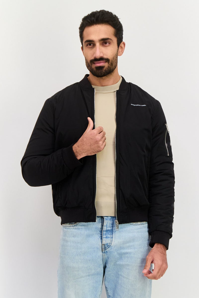 GOOD FOR NOTHING Men Brand Logo Bomber Jacket, Black - Image 1