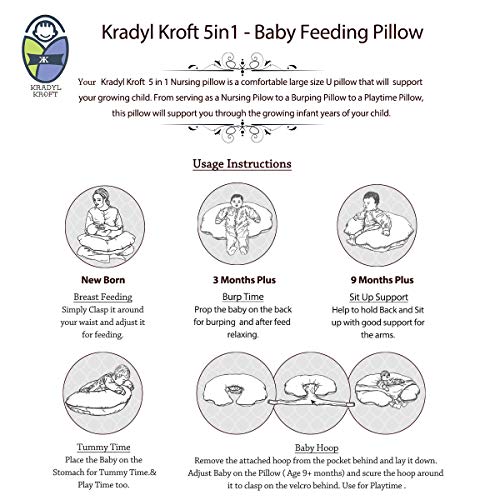 Kradyl Kroft 5in1 Baby Feeding Pillow with 100% Cotton Removable Cover | Breastfeeding Pillow | Nursing Pillow with Belt and Hoop (Happy Pink) - Image 5