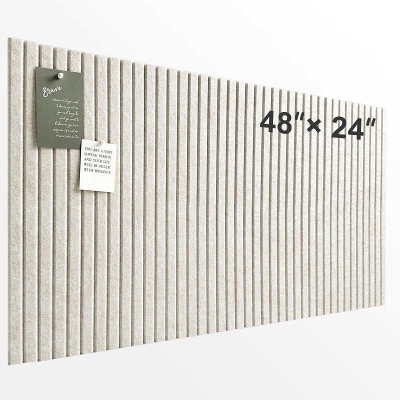 AkuDecor Large Cork Board for Office 8 Pack Felt Wall Tiles with Slat Wall Paneling and Safe Removable Adhesive Tabs Felt Bulletin Board Pin Board Cork Boards for Walls Oatmeal - Image 2