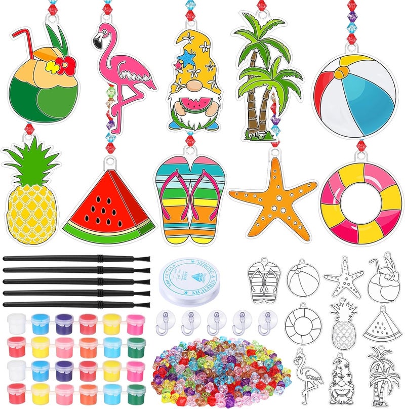 ياومياو Yaomiao 30 Sets Summer Suncatchers Window Art Kits DIY Flamingo Coconut Watermelon Swim Ring Suncatcher Craft Bulk Paint Your Own Window Ornaments for Home Class Birthday Party Favor Gift - Image 1