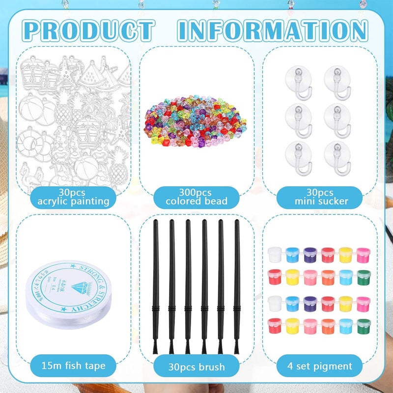ياومياو Yaomiao 30 Sets Summer Suncatchers Window Art Kits DIY Flamingo Coconut Watermelon Swim Ring Suncatcher Craft Bulk Paint Your Own Window Ornaments for Home Class Birthday Party Favor Gift - Image 4